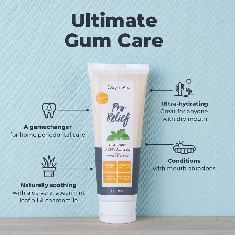 Oxyfresh Pro Relief Fluoride Free Dental Gel with Zinc and for Soothing Irritated Gums and Support Gum Health â€“ Infused with Aloe Vera, Chamomile and Xylitol â€“ Dentist Recommended - 4 oz - Image 2